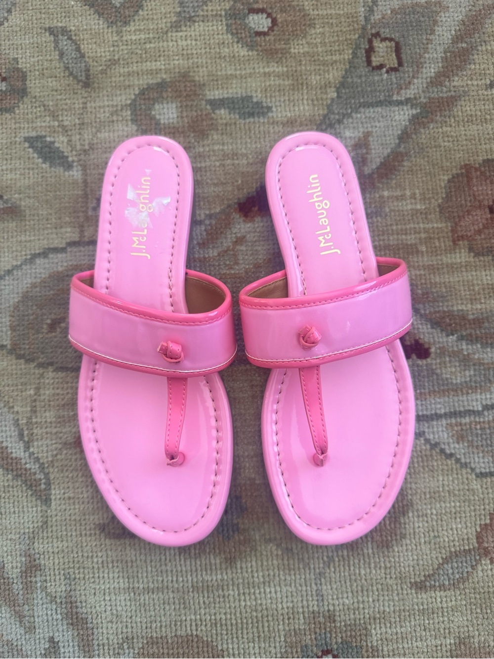 J. Mclaughlin Leslie Patent Pink Leather Thong Slide Sandals Size 6